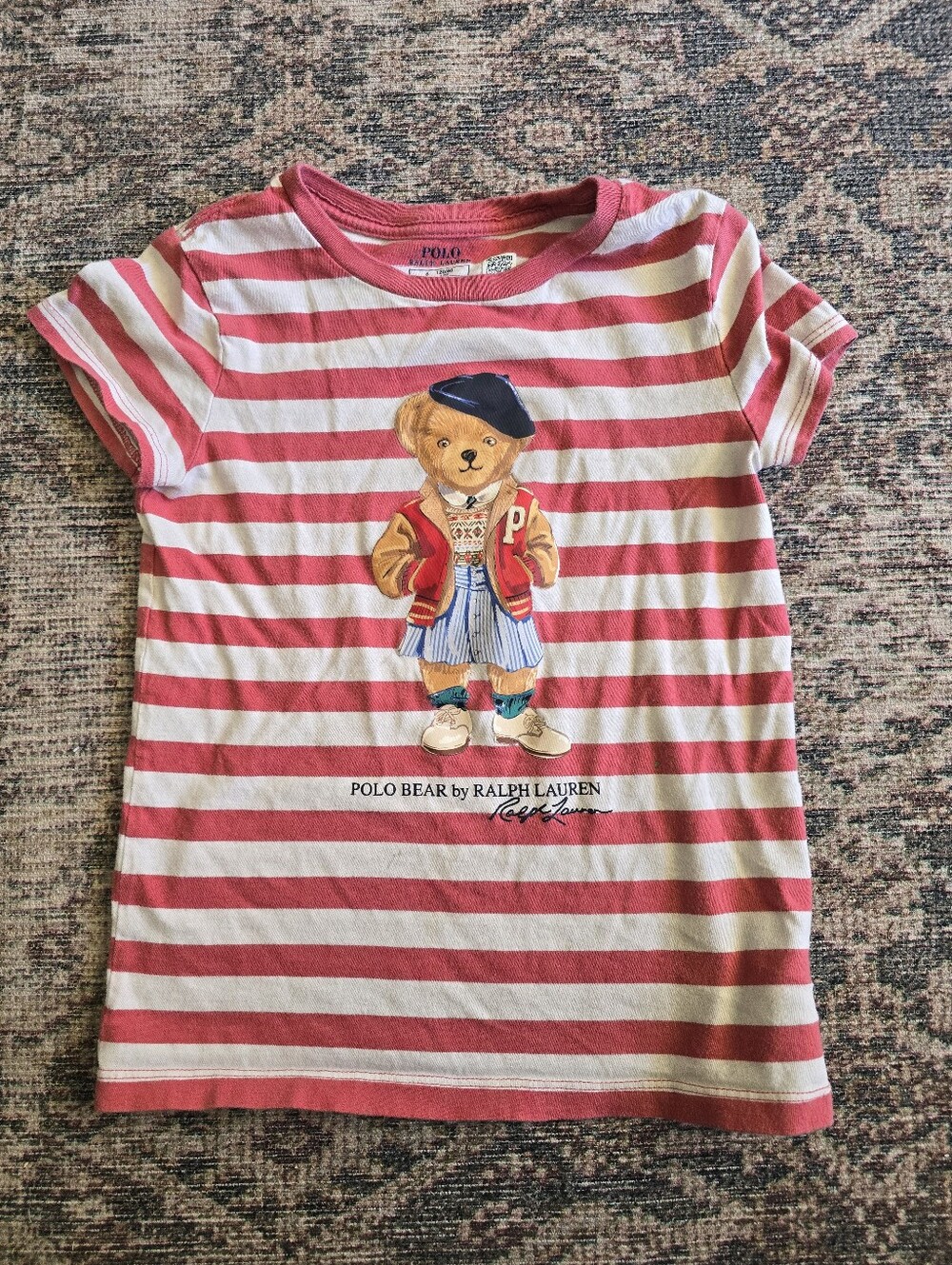 Polo Ralph Lauren Striped Bear Short Sleeve T-Shirt Girls Size 6